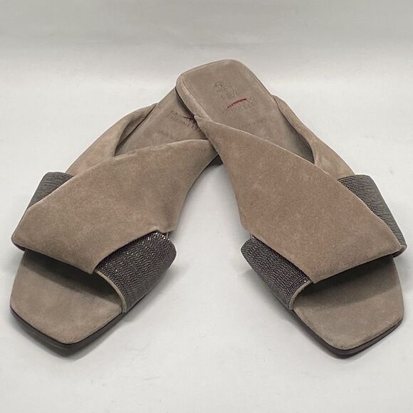 Brunello Cucinelli Shoes - Brunello Cucinelli Monili-Embroidered Suede Slides size 41